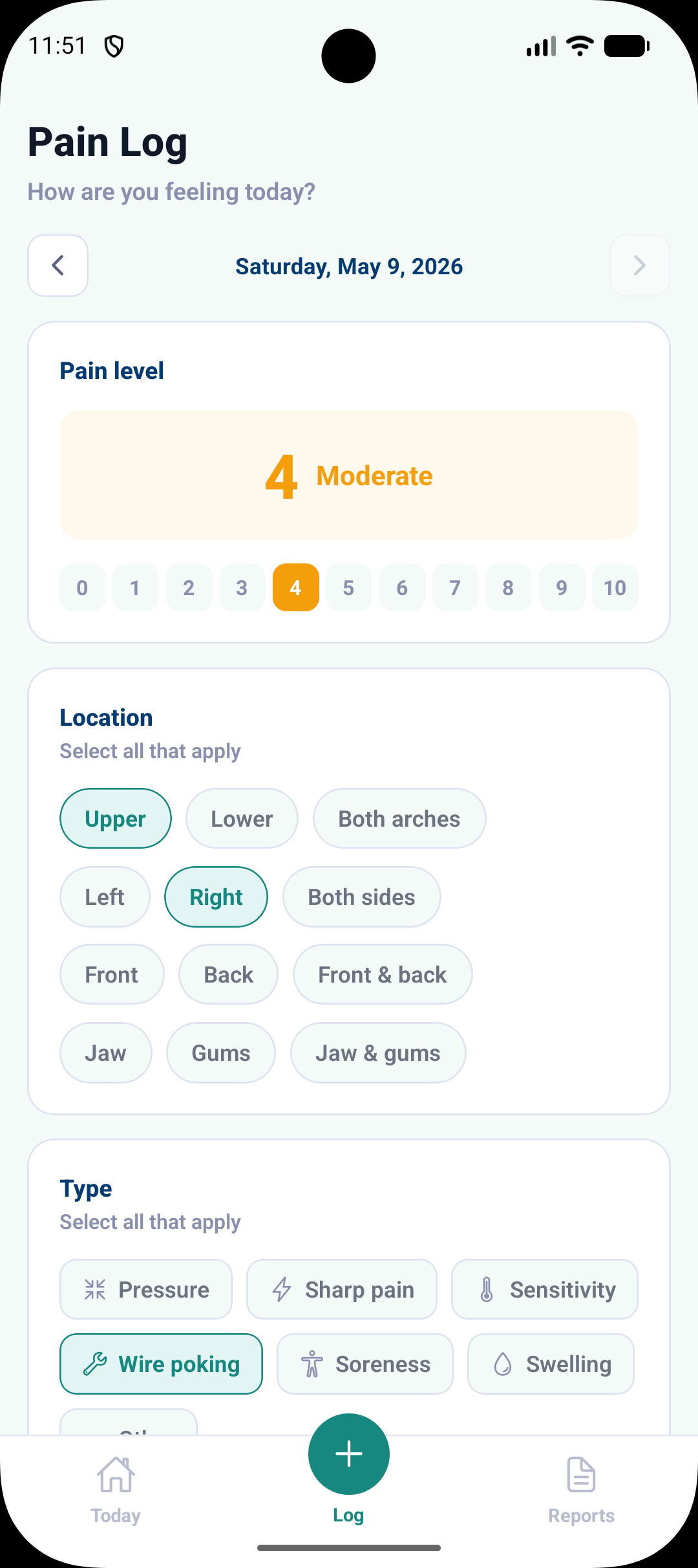 Log issue screen